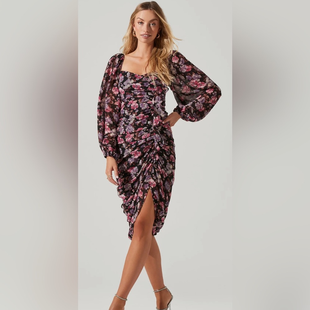 ASTR The Label - Athens Floral Ruched Midi Dress